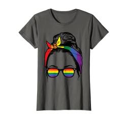 Gay Mom Messy Hair Bun LGBTQ Rainbow Pride Women Lesbian T-Shirt von Gay Pride Shirts LGBTQ Ally LGBT Men Women Gift