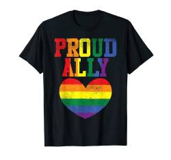 Proud Ally Heart Protest LGBTQ Rainbow Flag Gay Pride Ally T-Shirt von Gay Pride Shirts LGBTQ Ally LGBT Men Women Gift