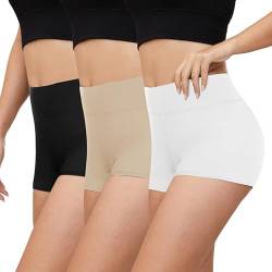 Gayhay 3er Pack Kurze Leggings Damen High Waist Radlerhose Damen Kurz für Kleid Hotpants Sport Shorts Sporthose,Schwarze/Beige/Weiß,L/XL von Gayhay