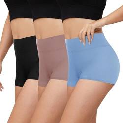 Gayhay 3er Pack Kurze Leggings Damen High Waist Radlerhose Damen Kurz für Kleid Hotpants Sport Shorts Sporthose,Schwarze/Hautfarbe/Blau,XXL von Gayhay