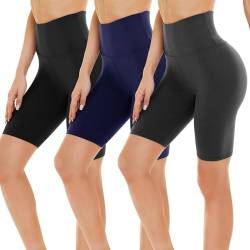 Gayhay 3er Pack Radlerhosen Damen Knielang Kurze Sporthose Leggings Shorts Sommer für Sport Yoga Leggins High Waist Schwarz+Navy+Dunkelgrau,L-XL von Gayhay