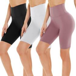 Gayhay 3er Pack Radlerhosen Damen Knielang Kurze Sporthose Leggings Shorts Sommer für Sport Yoga Leggins High Waist Schwarz+Weiß+Rosa,S-M von Gayhay