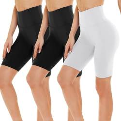 Gayhay 3er Pack Radlerhosen Damen Knielang Kurze Sporthose Leggings Shorts Sommer für Sport Yoga Leggins High Waist Schwarze*2+Weiß,L-XL von Gayhay