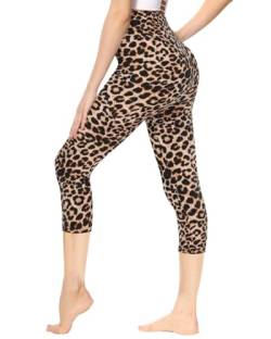 Gayhay Capri Leggings Damen 7/8 für Sport, 3/4 Sporthose High Waist Leggins für Gym Yoga(Leopard,L-XL) von Gayhay