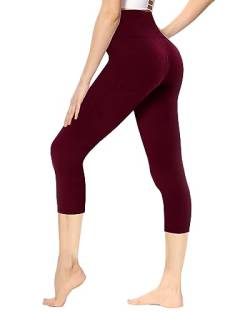 Gayhay Capri Leggings Damen 7/8 für Sport, 3/4 Sporthose High Waist Leggins für Gym Yoga(Weinrot,L-XL) von Gayhay