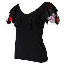 Gazechimp Damen Sommer Kurzarm T-Shirt V-Ausschnitt Oberteil Tops Bluse Shirt Dance Tanzen Bekleidung - rot, L von Gazechimp