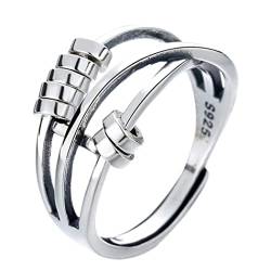 Gcroet 925 Sterling -Silberringe, Angstring für Frauen Damen Friedensstress Entlastung Perlen Ring für Angstübertragung offener Ring von Gcroet