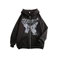 Gcufoyae Skeleton Zip Up Hoodie für Damen Y2K Schmetterlings-Hoodie mit Reißverschluss Skelettierte übergroße Jacke Schädel Skelett Hoodie Sweatshirt von Gcufoyae