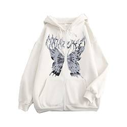 Gcufoyae Skeleton Zip Up Hoodie für Damen Y2K Schmetterlings-Hoodie mit Reißverschluss Skelettierte übergroße Jacke Schädel Skelett Hoodie Sweatshirt von Gcufoyae