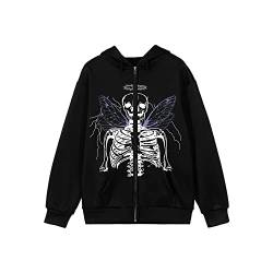 Gcufoyae Skeleton Zip Up Hoodie für Damen Y2K Schmetterlings-Hoodie mit Reißverschluss Skelettierte übergroße Jacke Schädel Skelett Hoodie Sweatshirt von Gcufoyae