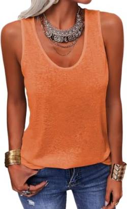 GeGekoko Damen Ärmellose Sommer Oberteile Basic Tank Tops V-Ausschnitt Casual Loose T-Shirt Orange L von GeGekoko