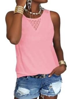 GeGekoko Damen Lace Tank Tops Bluse Sommer Ärmellose Rundhalsausschnitt Casual Spitze Basic Top Rosa XXL von GeGekoko