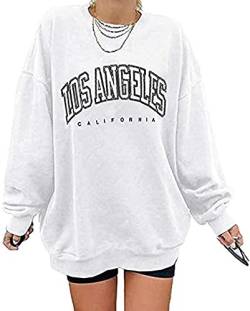 GeGekoko Damen Pullover Herbst Sweatshirt Los Angeles Vintage Oversized Langarmshirt Rundhals Pulli Winter Hoodie Casual ohne Kapuze Bluse Oberteile Tops von GeGekoko