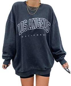 GeGekoko Damen Pullover Herbst Sweatshirt Los Angeles Vintage Oversized Langarmshirt Rundhals Pulli Winter Hoodie Casual ohne Kapuze Bluse Oberteile Tops von GeGekoko