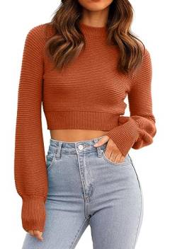 GeGekoko Damen Strickpullover Kurz Sexy Cropped Pullover mit Rundhalsausschnitt Herbst Winter Warmer Langarm Sweatshirt Elegant Kurzer Strickpulli für Frauen von GeGekoko