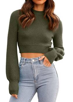 GeGekoko Damen Strickpullover Kurz Sexy Cropped Pullover mit Rundhalsausschnitt Herbst Winter Warmer Langarm Sweatshirt Elegant Kurzer Strickpulli für Frauen von GeGekoko