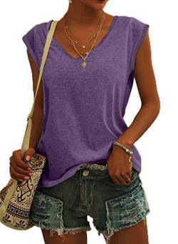 GeGekoko Damen T-Shirt Kurzarm V-Ausschnitt Flügelärmeln Oberteile Blusen Sommer Casual Lose Tank Top Basic Mädchen Tops von GeGekoko