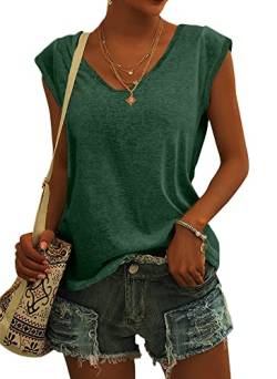 GeGekoko Damen T-Shirt Kurzarm V-Ausschnitt Flügelärmeln Oberteile Blusen Sommer Casual Lose Tank Top Basic Mädchen Tops von GeGekoko