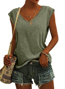 GeGekoko Damen T-Shirt Kurzarm V-Ausschnitt Flügelärmeln Oberteile Blusen Sommer Casual Lose Tank Top Basic Mädchen Tops von GeGekoko