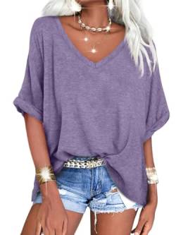 GeGekoko Damen T-Shirt Sommer Kurzarm V-Ausschnitt Oversized Oberteil Locker Frauen Casual Lose Tops Elegant Bluse von GeGekoko