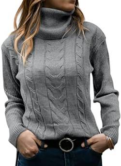 GeGekoko Pullover Damen Rollkragenshirt Cable Knit Elegant Langarm Tops Lose Grobstrick Casual Weich Jumper Sweater von GeGekoko