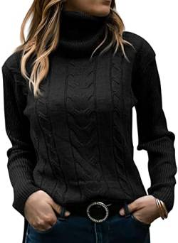 GeGekoko Pullover Damen Rollkragenshirt Cable Knit Elegant Langarm Tops Lose Grobstrick Casual Weich Jumper Sweater von GeGekoko