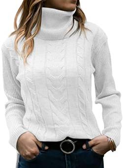 GeGekoko Pullover Damen Rollkragenshirt Cable Knit Elegant Langarm Tops Lose Grobstrick Casual Weich Jumper Sweater von GeGekoko