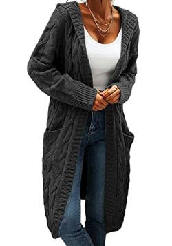 GeGekoko Strickjacke Damen mit Kapuze Langarm Grobstrick-Cardigan Open Front Sweater Herbst Winter Casual Strickcardigan Pullover mit Taschen von GeGekoko