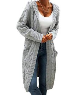 GeGekoko Strickjacke Damen mit Kapuze Langarm Grobstrick-Cardigan Open Front Sweater Herbst Winter Casual Strickcardigan Pullover mit Taschen von GeGekoko