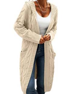 GeGekoko Strickjacke Damen mit Kapuze Langarm Grobstrick-Cardigan Open Front Sweater Herbst Winter Casual Strickcardigan Pullover mit Taschen von GeGekoko