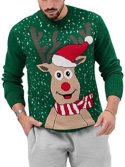 GeGekoko Weihnachtspullover Herren Strickpullover mit Rundhals Pullover Rentiermuster Strickpulli Langarm Ugly Xmas Sweaters von GeGekoko