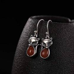 Chinesische Ohrringe Eardrop S925 Sterling Silber Südrot Achat Fuchs Ohrringe Retro Nationale Persönlichkeit Tropfen Ohrringe Weibliche Ohrringewie Gezeigt, GeRRiT, Wie Gezeigt von GeRRiT