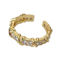 GeRRiT Damen-Armband mit offenem, verstellbarem Ring aus Gold und Weißgold, galvanisierter Schmuck mit Zirkon (Color : Gold_Adjustableopening) von GeRRiT