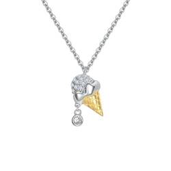 GeRRiT Halskette aus S925Er Sterlingsilber, Zweifarbig, Kleiner Eisanhänger, Einfache Zirkon-Schlüsselbeinkettesilber, Silber von GeRRiT