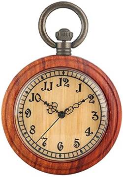 GeRRiT Klassische Taschenuhr aus Holz für Damen, große Taschenuhren mit hellbraunem Zifferblatt für Damen, praktische abnehmbare Uhr mit Raukettenanhänger für Damen von GeRRiT