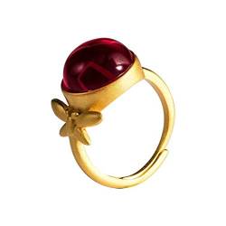 GeRRiT Libelle Ring Weiblich S925 Silber Retro Eleganter Palastschmuck Roter Korund Verstellbarer Ring, Ring von GeRRiT