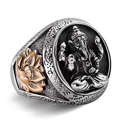 GeRRiT Retro Ring 925 Sterling Silber Ring Thai Silber Elefantenrüssel Gott Des Reichtums Lotus Männlicher Glücksring, 1, 63mm von GeRRiT
