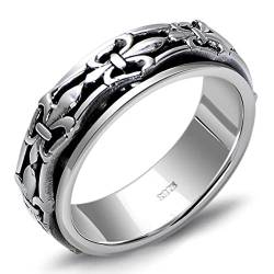 GeRRiT Retro-Ring S925 Sterling Silber Ring Kreuzritter Blume Männlichen Drehbaren Ring Geschenk1, 1, 60mm von GeRRiT