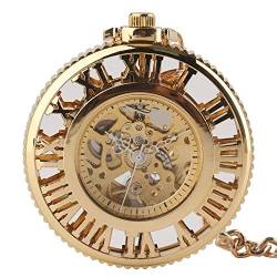 GeRRiT Retro-Taschenuhr, Edelstahl, arabische Zahlen, Steampunk, goldenes Skelett, automatische Taschenuhr, Taschenuhren für Männer personalisiert von GeRRiT