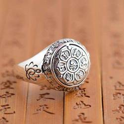 GeRRiT Ringschmuck S925 Sterling Silber Ring Antik Handwerk Mann und Frau Sechs Zeichen Mantra Antiken Polierten Ring Thai Silberring, Ring, 18.2 von GeRRiT