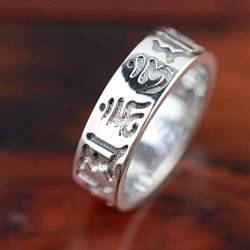GeRRiT Ringschmuck Silberring S925 Sterling Silberring Antik Buddhistisches Mantra-Ringpaar mit Sechs Zeichenring, Ring, 17.2 von GeRRiT