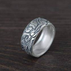 GeRRiT Ringschmuck aus Reinem Silber S990 Antiker Alter Thailändischer Silberring Weiblicher Matter Lotus Alter Silberringring, Ring, 17.8 von GeRRiT