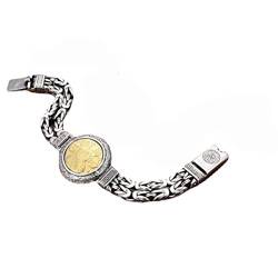 GeRRiT S925 Rotierendes Armband Männlich Silber Retro Buddhist Schriften Armbandschmucksilber, Gold 18CM von GeRRiT