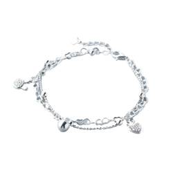 GeRRiT S925 Silber Armband Koreanischer Stil Süße Liebe Kleine Runde Ball Doppelschicht Little Rabbit Diamant Armband, S925 Silber Armband von GeRRiT