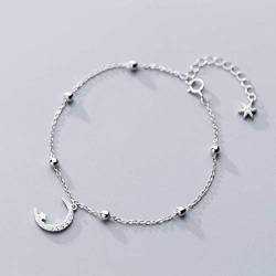 GeRRiT S925 Silber Armband Weibliche Koreanische Kunst Stil Licht Perle Halbmond Armband Niedlichen Geschwungenen Mond Süßen Schmuckfußkette, Armband von GeRRiT