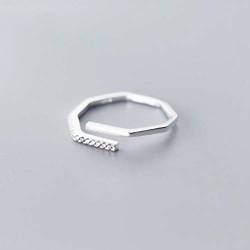 GeRRiT S925 Silber Koreanische Mode Kreative Polygon Linie Ring Einfache Dame Seite Diamantring, Silber, einstellbar von GeRRiT
