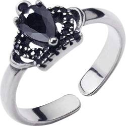 GeRRiT S925 Silber Kronenring Weibliches Temperament Schwarzer Diamant Kronenring Persönlichkeit Mode Cool Ringeinstellbarer Ring von GeRRiT