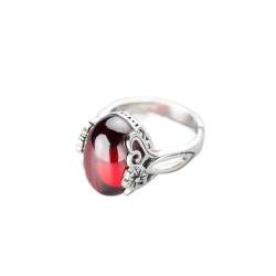 GeRRiT S925 Silber Ring, Silber Ethnische Muster Oval Ring, Personalisierter Index Finger Ring, Rot, Verstellbare Öffnung von GeRRiT