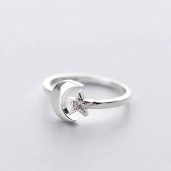 GeRRiT S925 Silberringe Damen Koreanische Mode Diamantring Pentagramm Stern Mond Süßer Ring Schmucköffnung Eingestellt, Silber von GeRRiT