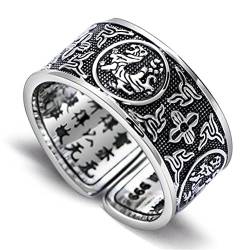 GeRRiT S999 Sterling Silber Retro Fabeltier Weißer Tiger Innerer Gravierter Verstellbarer Ring, Ring von GeRRiT